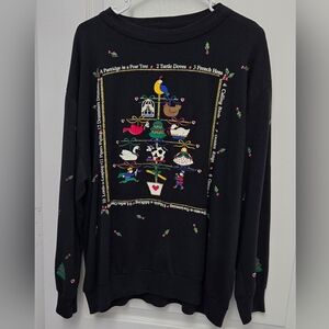 Vintage 80's Holiday Time Pullover Sweatshirt 12 Days Of Christmas USA Sz XL